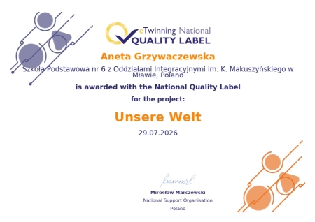 Projekt eTwinning  - „Unsere Welt” wyróżniony 